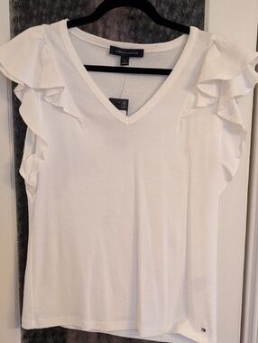 NEW! With TAGS Tommy Hilfiger White V-Neck Ruffle Sleeve Camisole